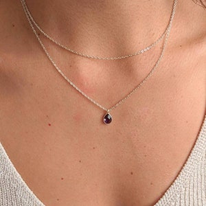Mehrstrang Halskette - Amethyst Halskette - zierliche Halskette - Doppelschicht Halskette - Geburtsstein Halskette - Sterling Silber - Geschenk für Frau