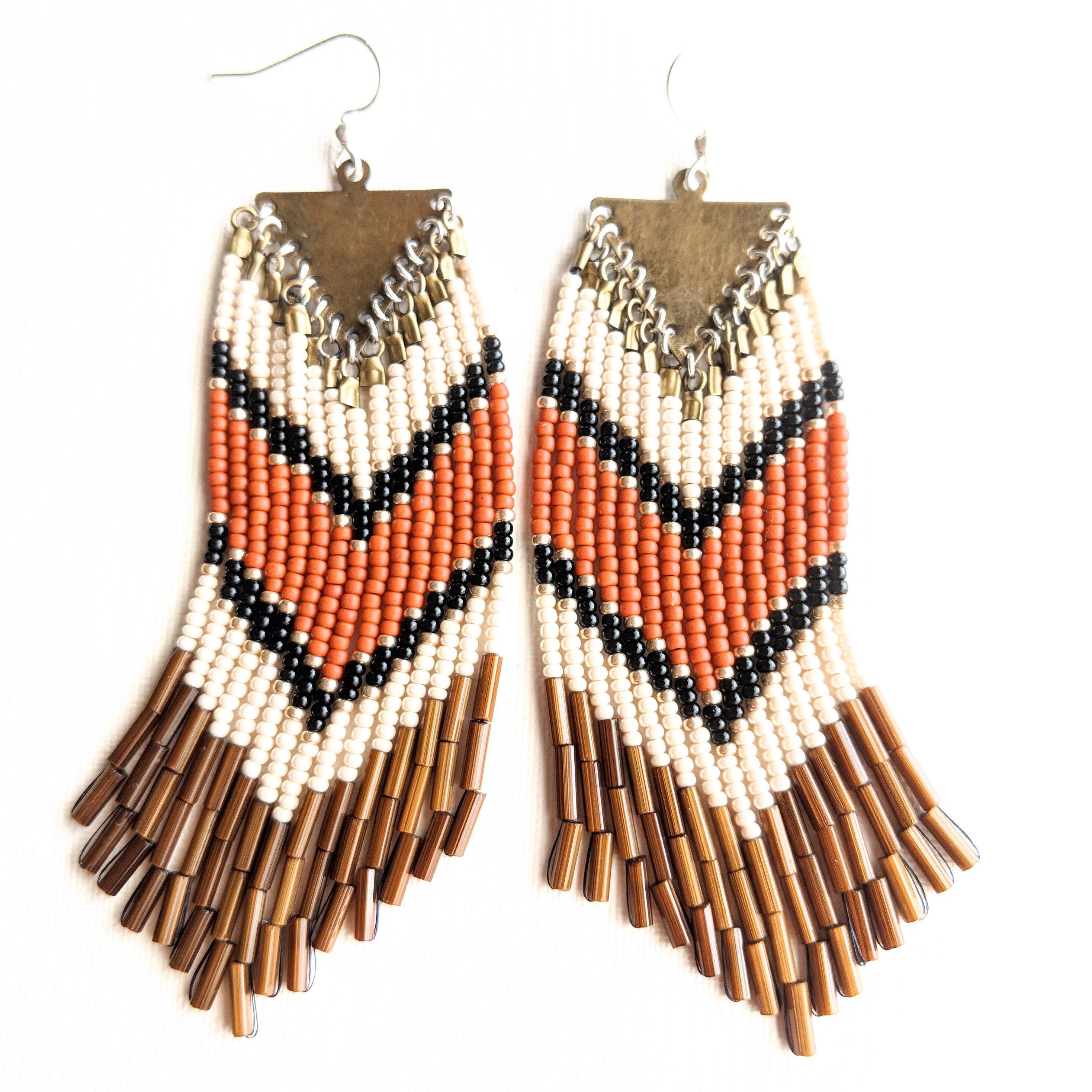 Native Beaded Earring Seed Bead Earring Fringe Earrings Etsy