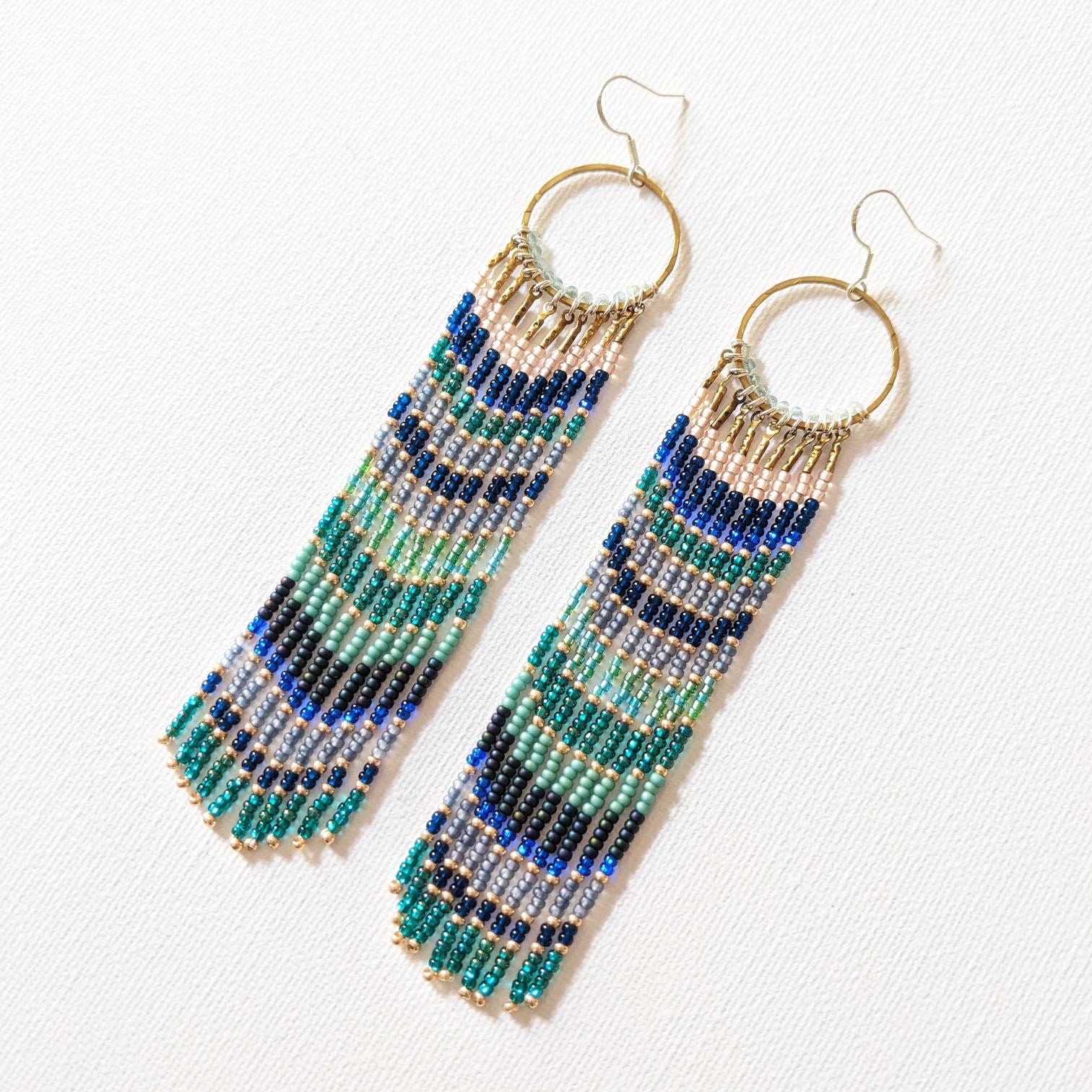 Native earrings beaded earrings bohemian earrings fringe | Etsy