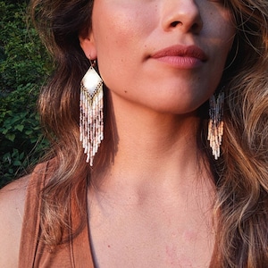 Seed bead earrings - pink beaded earrings - seed bead jewelry - short fringe earrings - bridesmaid earrings -  boho wedding earrings