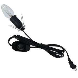 May include: A black electrical cord with a light bulb socket, an inline on/off switch, and a standard plug.