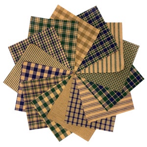 5 inch -- 40 Cozy Homespun Green, Blue & Brown Precut Quilt Squares Charm Pack