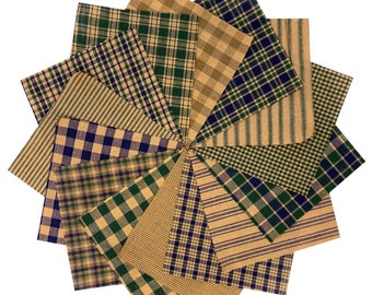 5 inch -- 40 Cozy Homespun Green, Blue & Brown Precut Quilt Squares Charm Pack