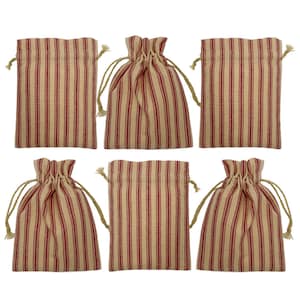 Petits sacs cadeaux à rayures rouges primitives ; 6 x 4,5 po. - Lot de 6