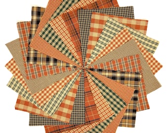 6 inch 40+ Autumn Spice Homespun Precut Fabric Quilt Squares Plaid Orange Pumpkin Gold Fall Charm Pack