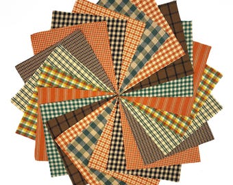 6 inch 40+ Autumn Spice Homespun Precut Fabric Quilt Squares Plaid Orange Pumpkin Gold Fall Charm Pack