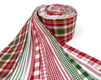 22 pc Merry Christmas Red & Green Plaid Stripe Homespun Fabric Precut Strips (Jelly Roll) - 2.5 X 44 inch
