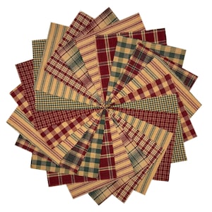 5 inch -- 40 Rustic Christmas Red & Green Plaid Homespun Precut Quilt Squares Charm Pack