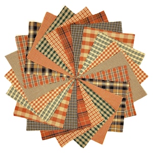 5 inch - 40 Autumn Spice Precut Plaid Fabric Homespun Quilt Squares Fall Colors Charm Pack