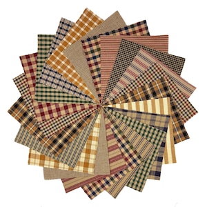 5 inch -- 40 Primitive Homespun Rustic Colors Precut Quilt Squares Charm Pack