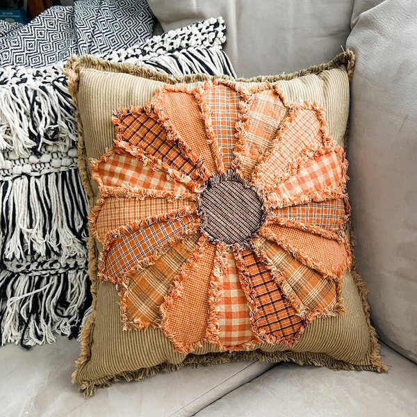 Flower Pillow Rag Style Pattern with Two Petal Shape Design Options - Digital