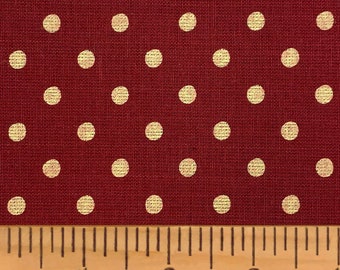 Full Yard- Deep Red Off-White Polka Dot Homespun Cotton Fabric