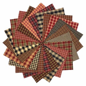 6 inch - 40 Farmhouse Red & Black Homespun Precut Plaid Fabric Quilt Squares Charm Pack