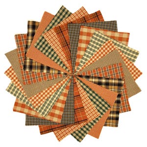 6 inch 40+ Autumn Spice Homespun Precut Fabric Quilt Squares Plaid Orange Pumpkin Gold Fall Charm Pack