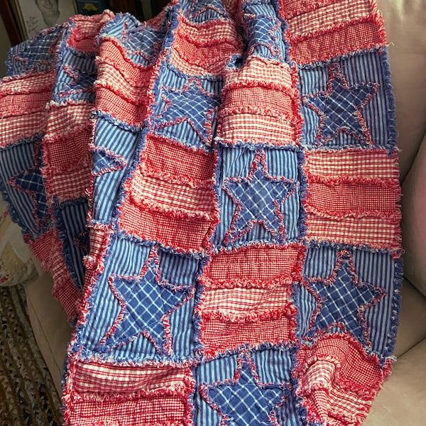 Stars 'n Stripes Quilt Ragged Style Pattern- Digital Download