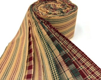 22 pc Vintage Christmas Red Green Homespun Plaid Cotton Fabric Strips Precut (Jelly Roll) - 2.5 X 44 inch