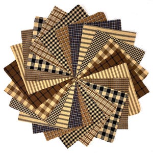 5 inch-- 40+ Brown and Black Plaid Homespun Cotton Pre-Cut Quilt Squares Charm Pack