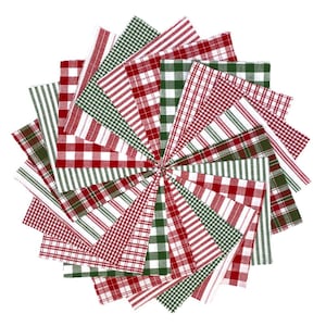 6 inch - 40+ Merry Christmas Red & Green Plaid Homespun 6 Precut Fabric Quilt Squares Charm Pack