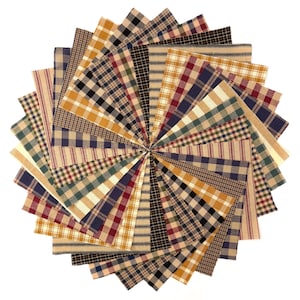 6 inch - 40 Primitive Homespun Rustic Colors Precut Plaid Fabric Quilt Squares Charm Pack