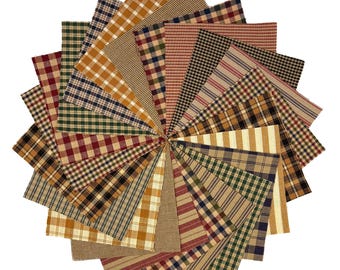 6 inch - 40 Primitive Homespun Rustic Colors Precut Plaid Fabric Quilt Squares Charm Pack