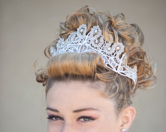 Lace Crown with Clear AB Rhinestones or sew on pearls. Lace Irish Dance Tiara. Lace Irish dance crown.