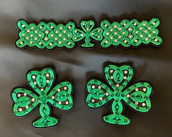 St. Patrick’s Day Shamrock Belts, patches and Hair Clips for “All Blacks” “Blackout Dresses”