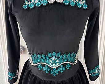 Embroidered Competition Dress. Includes drop waist dress,  Cuffs, Collar and Belt