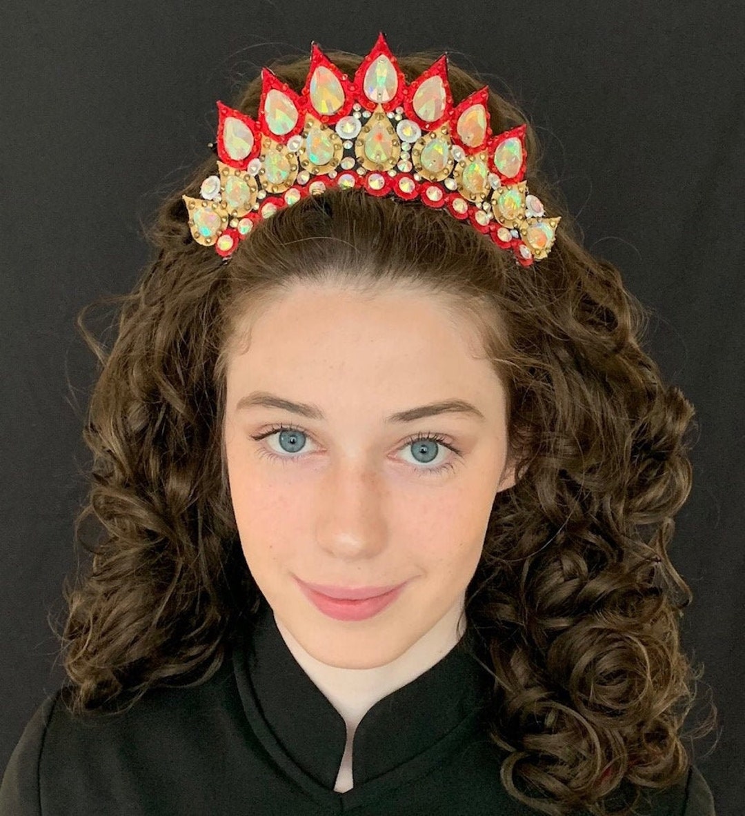 Brianna Triple Row Embroidered Tiara With Hand Sewn Teardrop Etsy