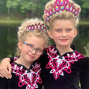 Alanna- Double row 2 1/2 by 8 1/2 inch embroidered tiara with teardrop and rivoli rhinestones