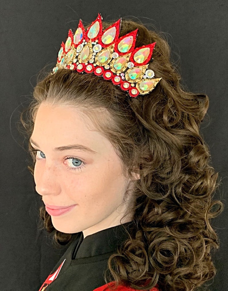 Brianna Triple Row Embroidered Tiara With Hand Sewn Teardrop Etsy