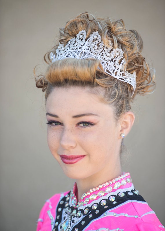 Lace Crown With Clear AB Rhinestones or Sew on Pearls. Lace Irish Dance  Tiara. Lace Irish Dance Crown. 