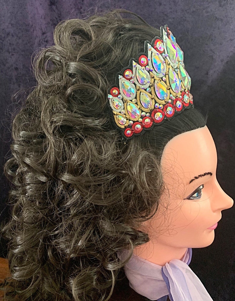 Brianna Triple Row Embroidered Tiara With Hand Sewn Teardrop Etsy