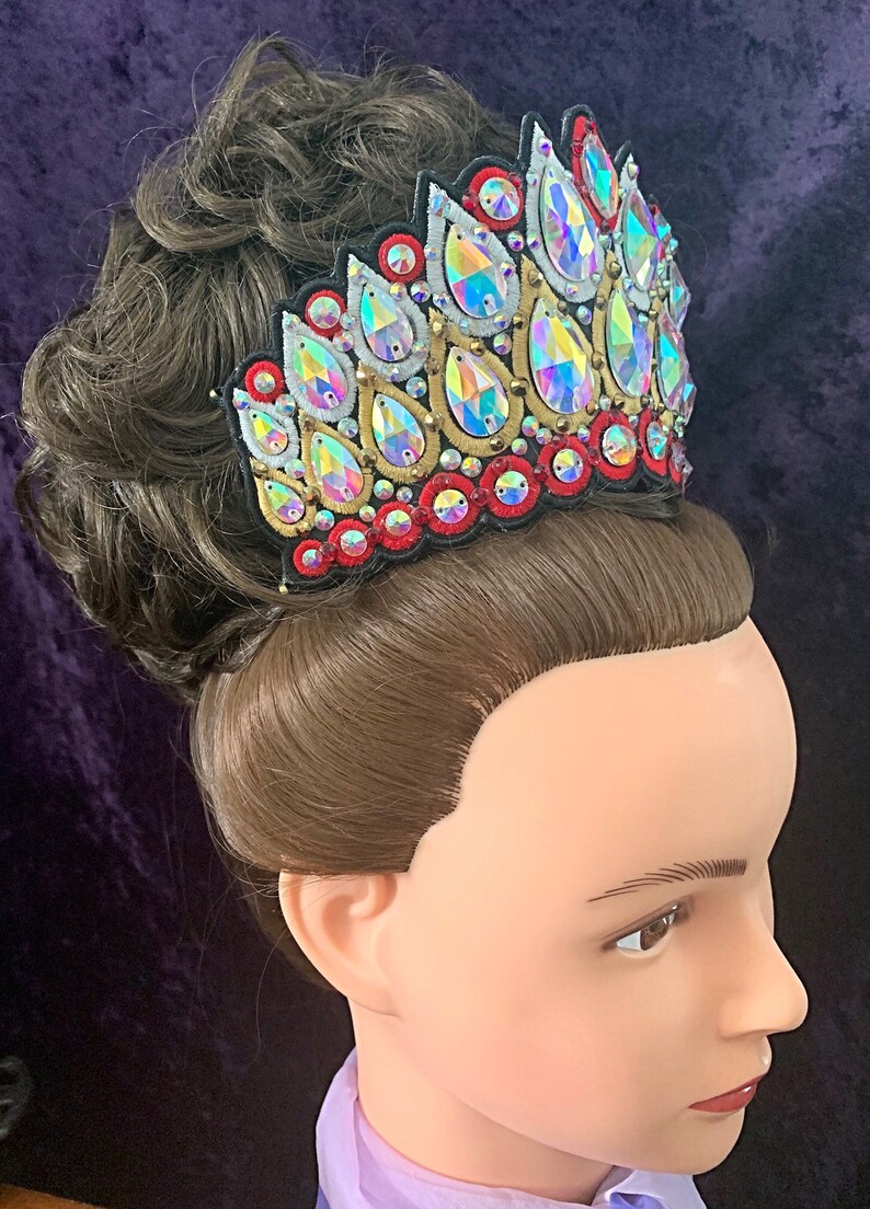 Brianna Triple Row Embroidered Tiara With Hand Sewn Teardrop Etsy