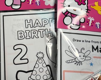 Custom Kitty Mini Coloring Pack Party Favors – Coloring Sheets + Crayons, Personalized Bag Topper,