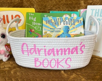 Personalized book basket, gift kids basket, book storage organizer, Gift basket