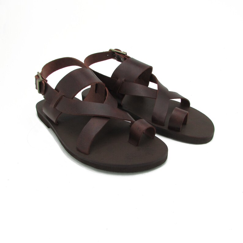 MENS Leather Strappy Sandals With Ankle Strap kyriakos - Etsy