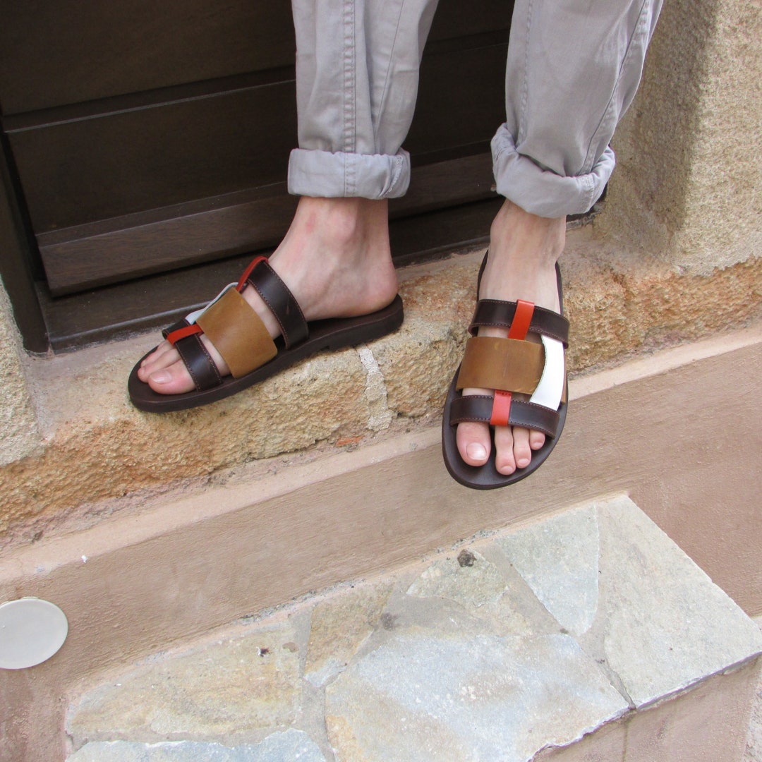 Mens LEATHER SLIDE SANDAL perseus Sandal Etsy