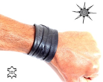 CUFF BRACELET ARTISAN Canapart man woman real leather Salento. Fold
