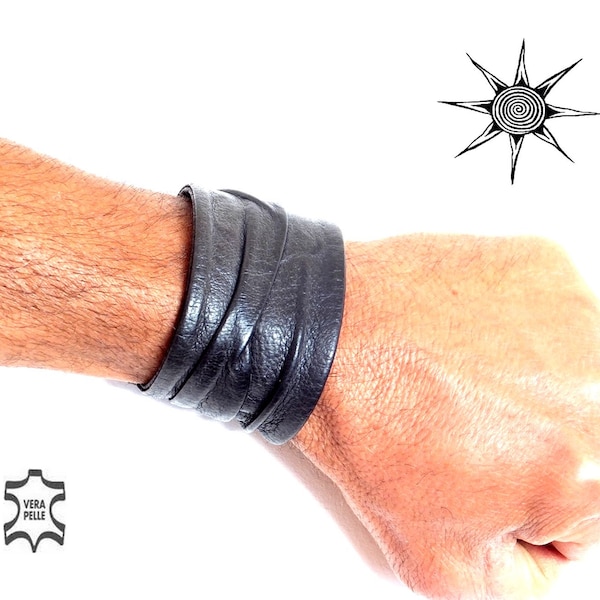 PUÑO DE PULSERA HECHO A MANO Canapart cuero auténtico de cuero Salento para hombre y mujer. Doblar