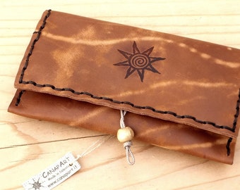 Paper Holder in real leather hand-sewn Canapart handmade! Aged Brown