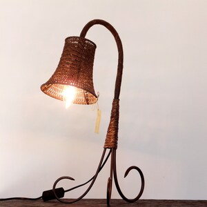 Table lamp "Nonna" atmosphere in wrought iron and hemp. Made in Italy