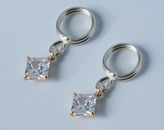 Non Piercing Nipple Rings with Square Crystal dangles Nipple clamps Fake Nipple Piercing