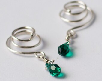 Anillos de pezón en espiral esmeralda pinzas de pezón de plata no perforantes falsos piercing de cristal del pezón conjunto de joyas de 2 piezas