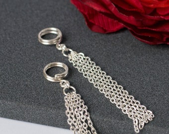 Chain nipple Dangles sterling silver non piercing nipple rings hotwife Set of 2 pcs. / mature