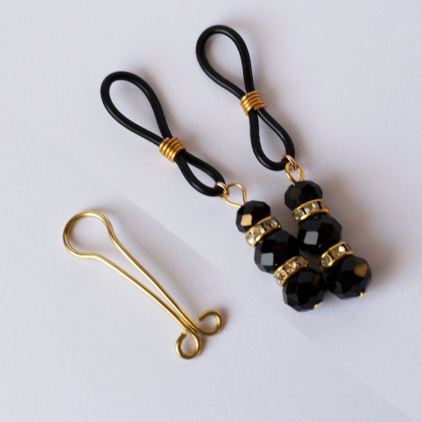 Clit Clip / Con Piercing Clitoral Jewelry / Gold - Black Nipple Nooses / Mature