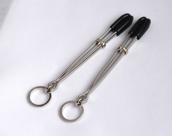 Nipple Clamps with O-ring dangles / Minimalist accessories /  Non Piercing / Adjustable Nipple rings / Mature