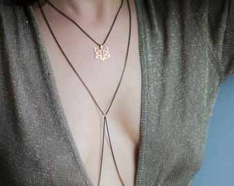 Sexy Gold Fox chain necklace to nipple Black nipple chains with Gold Fox pendant / Halloween necklace / Non piercing nipple jewelry / Mature