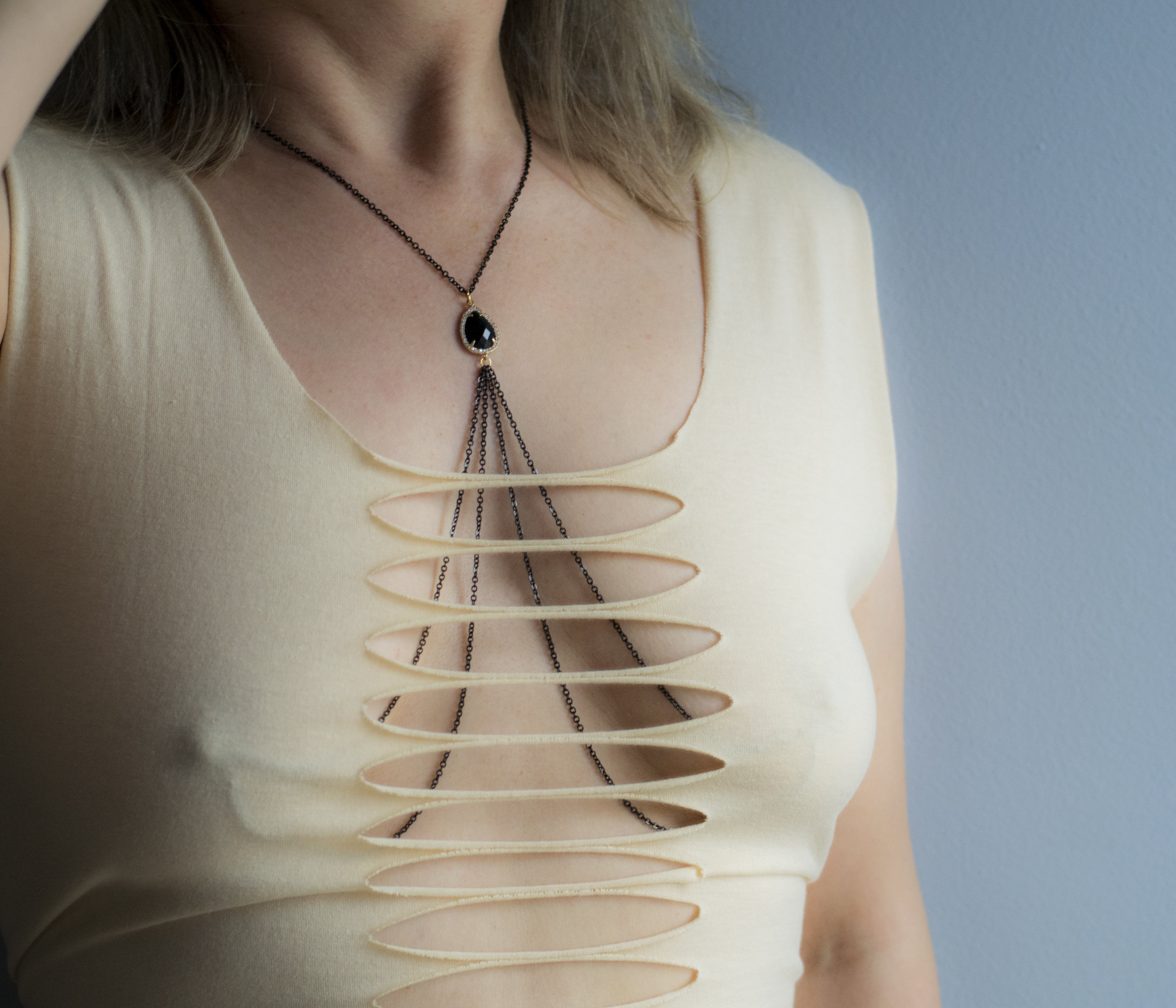 Black Nipple Chain Stainless Steel Necklace to Nipple With Gold or