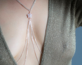 Sexy Chain Necklace to Nipple Stainless Steel Nipple Chain with Rose Gold Pendant non piercing nipple jewelry / Mature