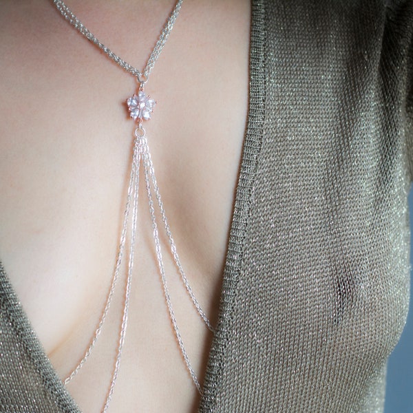 Sexy Chain Necklace to Nipple Stainless Steel Nipple Chain with Rose Gold Pendant non piercing nipple jewelry / Mature